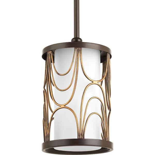 Progress Lighting Cirrine Collection 1-Light Antique Bronze Mini Pendant with Etched White Glass