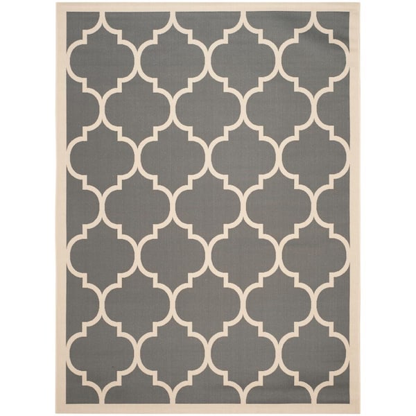 Courtyard Anthracite/Beige 9 ft. x 12 ft. Geometric Indoor/Outdoor Patio  Area Rug