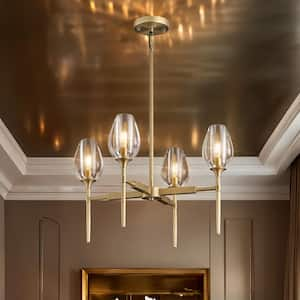 Modern Tulip Chandelier 27 in. 4-Light Gold Tulip Round Chandelier for Dining Room, Living Room, Foyer, Hallway