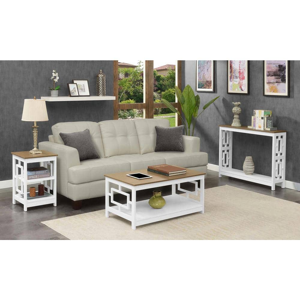 Town Square Driftwood & White Wood End Table with Storage Shelves