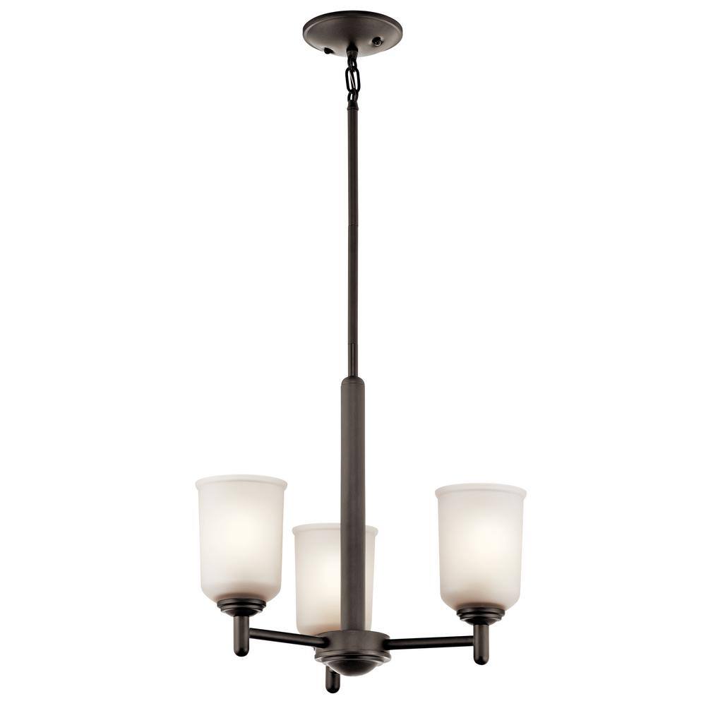Transitional Olde Bronze Mini Chandelier with Satin Etched Glass