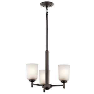 Shailene 17.5 in. 3-Light Olde Bronze Transitional Shaded Cylinder Mini Chandelier for Dining Room