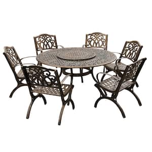 Bronze 7-Piece Aluminum Round Mesh Outdoor Dining Set with 8-Chairs