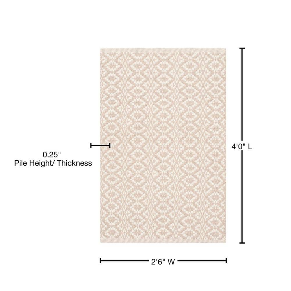 Ivory Beige Geometric Flat Woven Cotton Area Rug