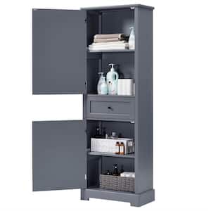 22.24 in. W x 11.81 in. D x 65.15 in. H Freestanding Gray MDF Tall Bathroom Linen Cabinet with Drawer, Adjustable Shelf