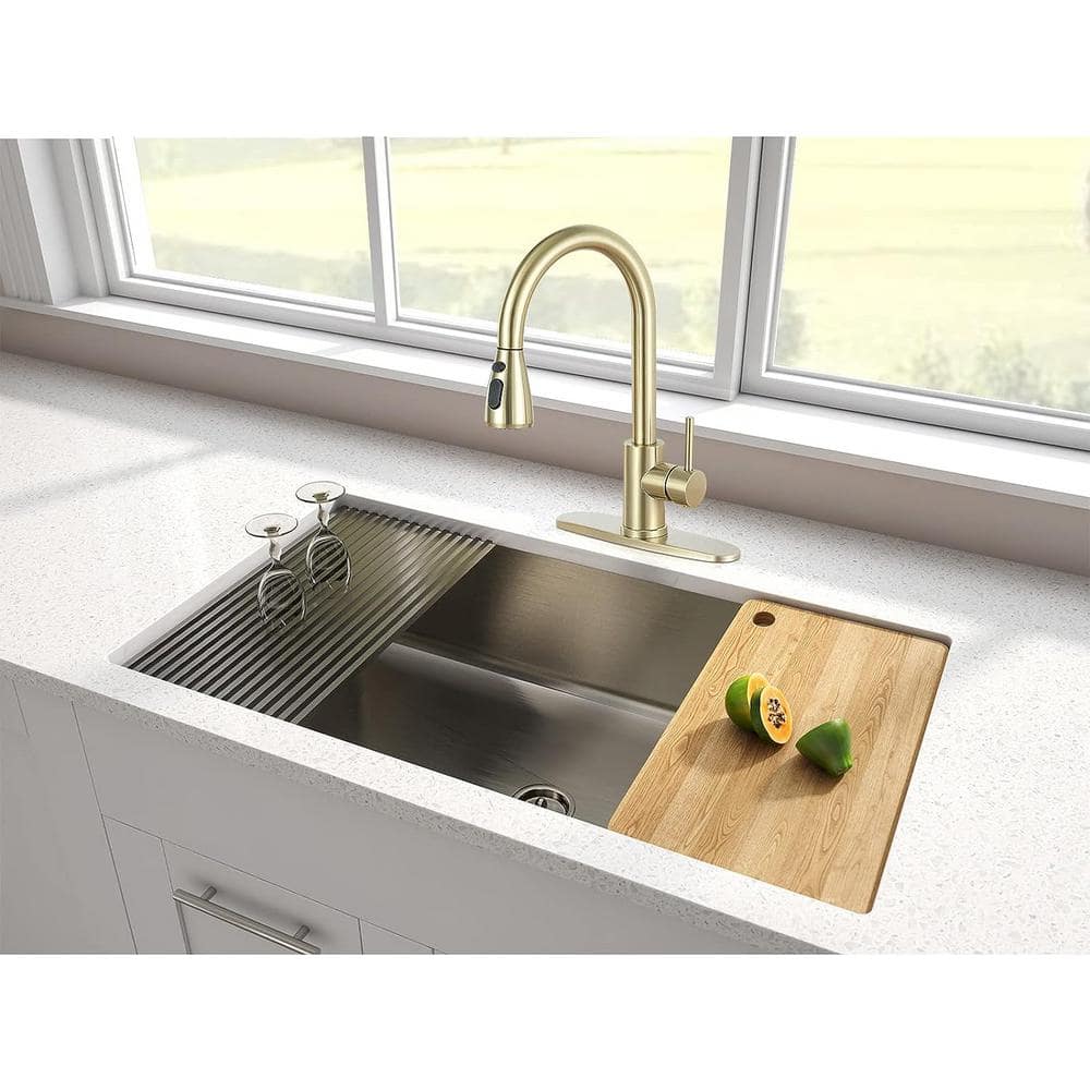 Brushed Gold Stainless Steel Pull-Down Kitchen Faucet