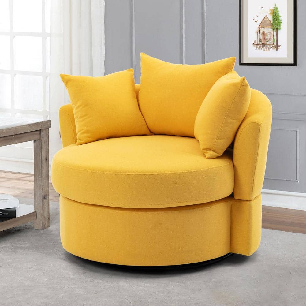 ANBAZAR Yellow Linen Fabric Upholstery Barrel Arm Chair (Set of 1), Accent  Upholstered Leisure Barrel Chair 02656ANNA-Y - The Home Depot