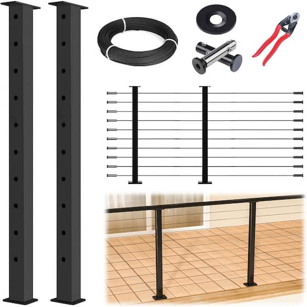 5ft-10ft Stainless Steel Cable Railing Kit Black Modular System with 36 Posts and 150ft Wire Rope 2-Pack