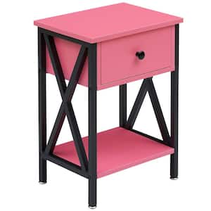 Versatile Nightstands X-Design Side End Table Night Stand Storage Shelf with Bin Drawer 11.8"W x 15.8"L x 21.7"H, Pink