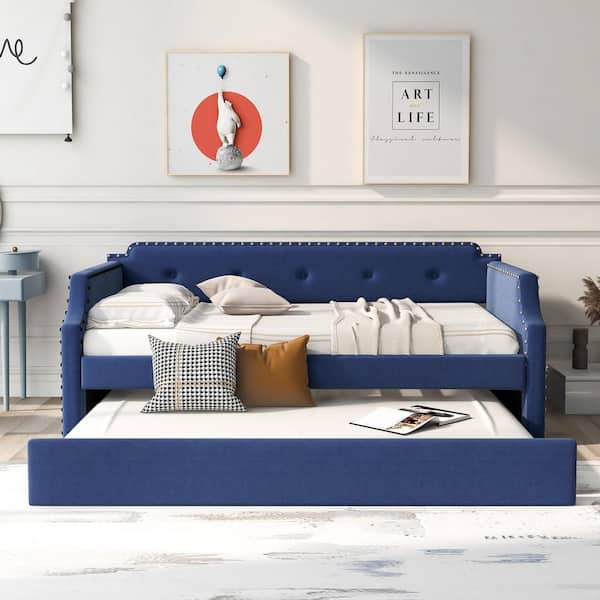 Blue Twin Upholstered Daybed with Trundle