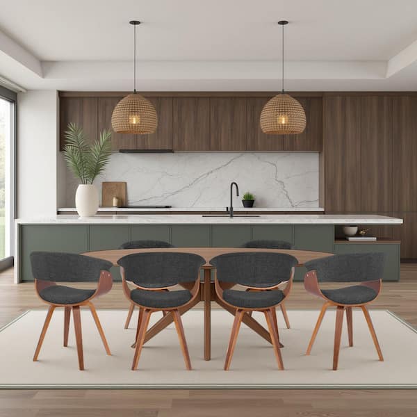 Summer Charcoal / Brushed Stainless Steel Fabric Arm Chair (Set of 6)