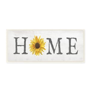 "Rustic Home Text Yellow Sunflower Accent" by Daphne Polselli Unframed Typography Wood Wall Art Print 7 in. x 17 in.