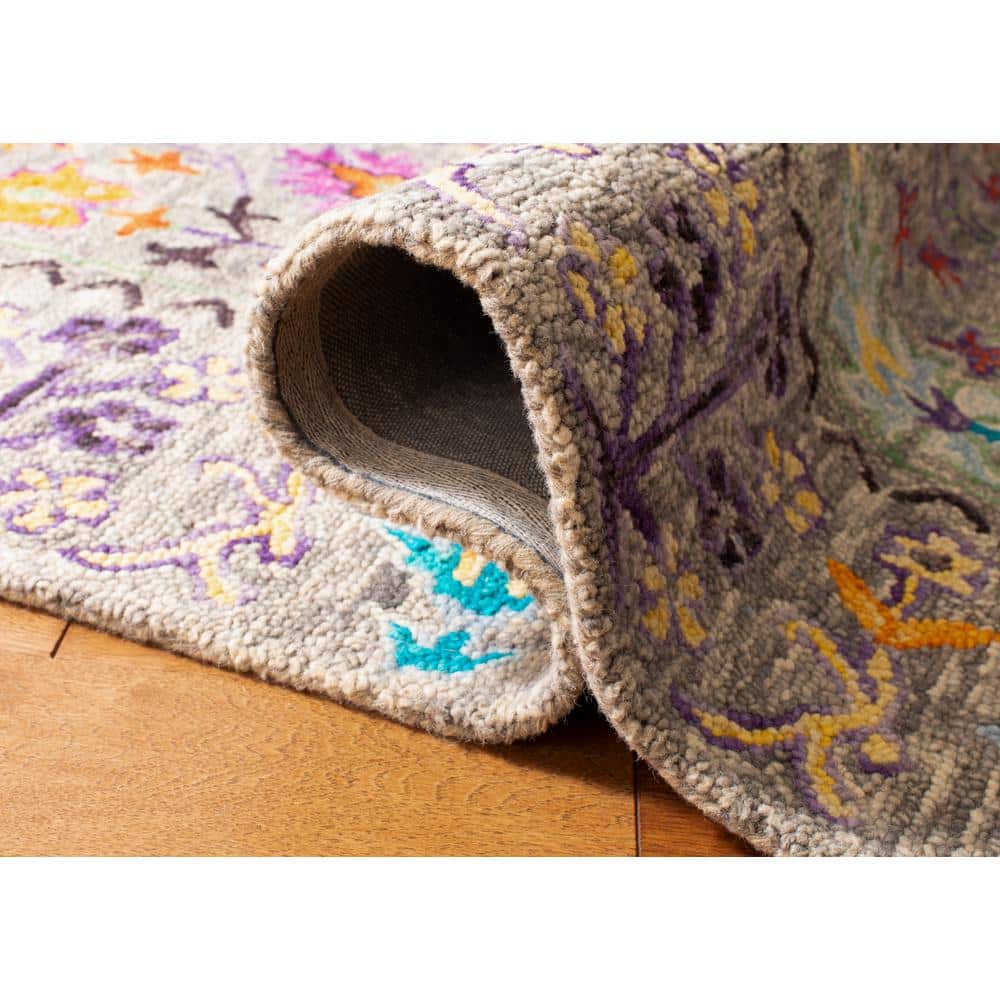 Handmade Gray Wool Tufted Square Blossom Rug - 4' x 4'