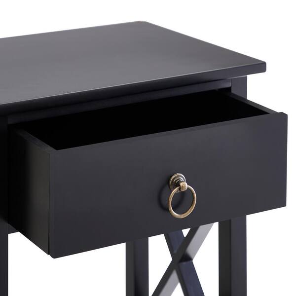 HOMESTOCK Black Night Stand Bedside Table with Drawer Wooden