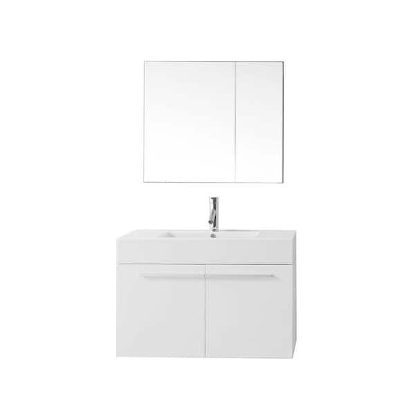 Virtu USA Midori 35.43 in. W Vanity in Gloss White with Poly-Marble Vanity Top in White with White Basin and Mirror