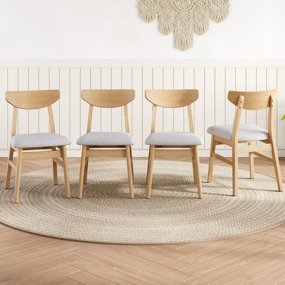 Udele Modern Brown Fabric Upholstered Dining Chair, Solid Wood Legs, Natural (Set of 4) price history on PriceWatchPro