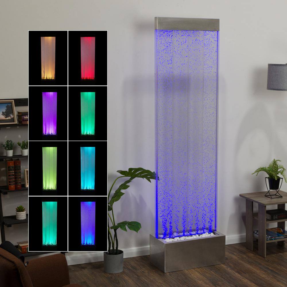 72-Inch Silver Indoor Bubble Wall Fountain with LED Lights