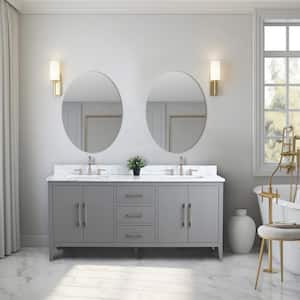 72 in. W x 22 in. D x 34 in. H Double Sink Bathroom Vanity Cabinet in Cashmere Gray with Engineered Marble Top
