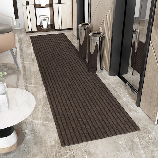 Lifesaver Scrape Rib Non-Slip Custom Long Hallway Runner Rug 2 ft. x 11 ft. Brown Ribbed Polyester Garage Flooring
