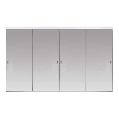 120 in. x 80 in. Polished Edge Backed Mirror Aluminum Frame Interior Closet Sliding Door with White Trim