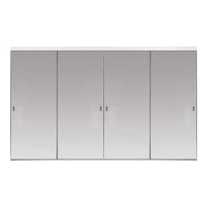 120 in. x 84 in. Polished Edge Backed Mirror Aluminum Frame Interior Closet Sliding Door with White Trim