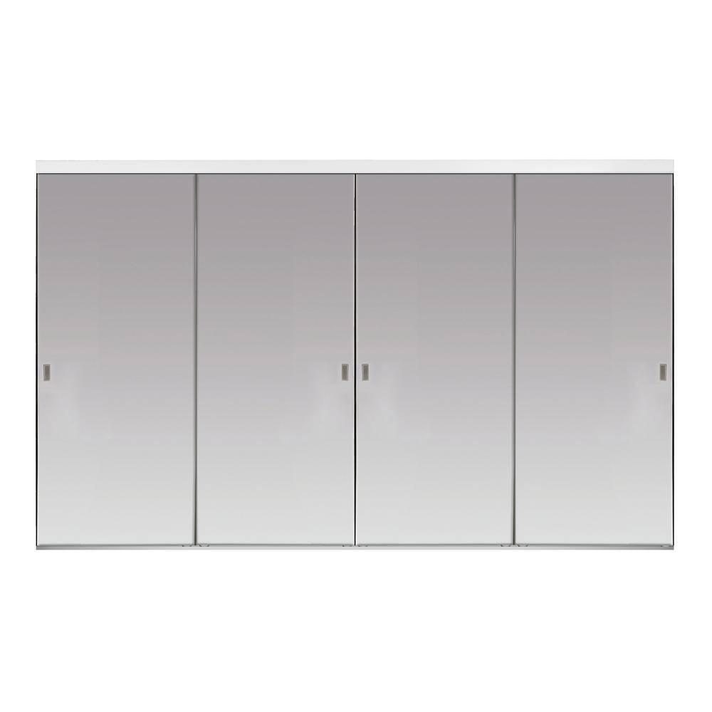 120" x 80" White Aluminum Frame Sliding Closet Doors with Mirror Panels