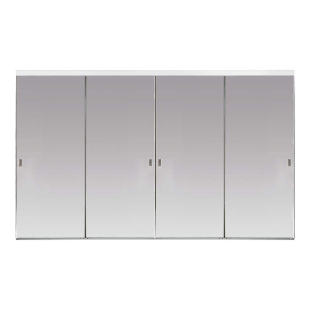 White Aluminum Frame Mirrored Sliding Closet Doors, 96" x 80"