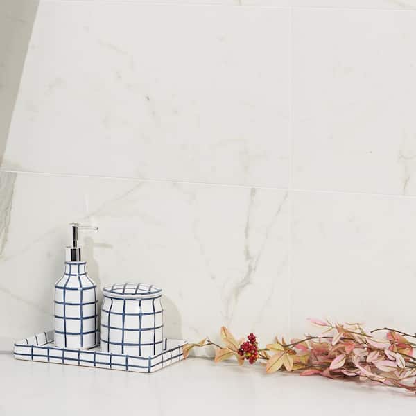 Stazzema Calacatta 12 in. x 24 in. x 10mm Polished Porcelain Floor and Wall Tile (7 pieces / 13.56 sq. ft. / box)