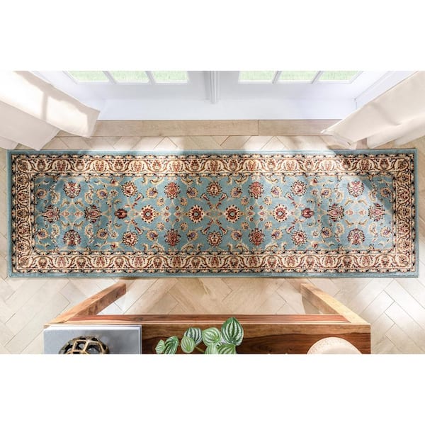 Barclay Sarouk Light Blue 2 ft. x 7 ft. Traditional Oriental Runner Rug