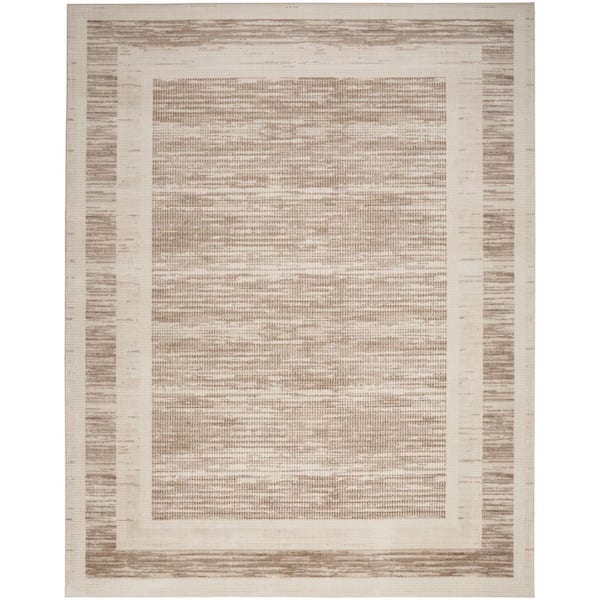 Serenity Home Mocha Ivory 8 ft. x 10 ft. Banded Contemporary Area Rug