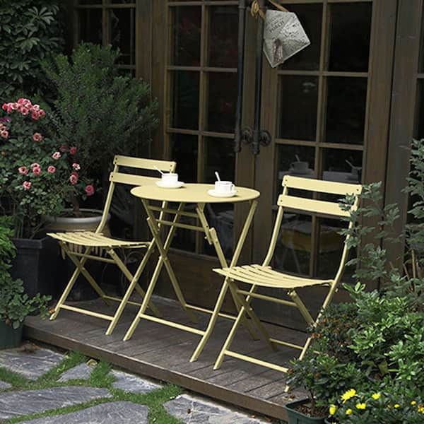 Cesicia 3-Piece Metal Foldable Outdoor Bistro Set in Yellow