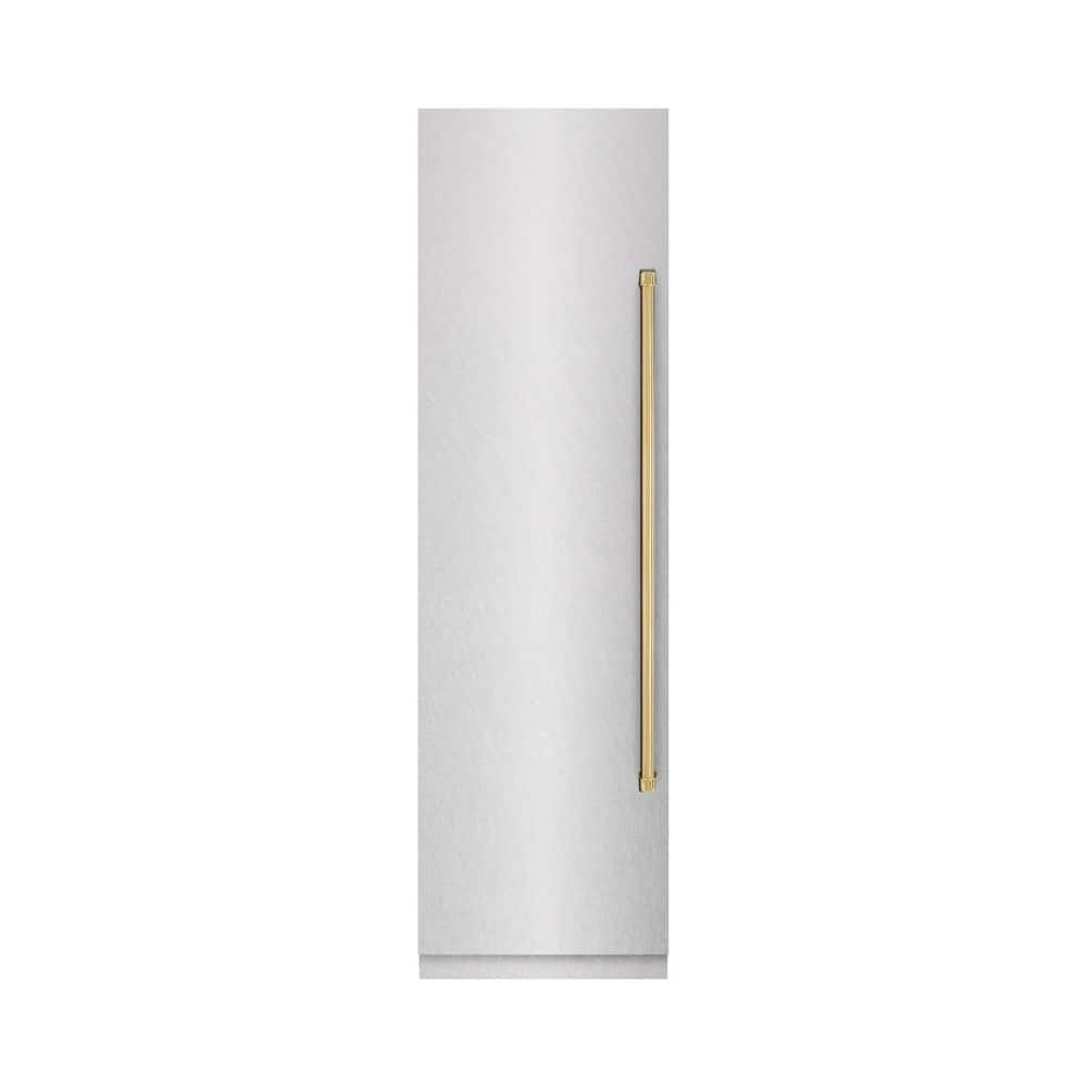 Autograph Edition 24 in. Satin Steel Column Freezer with Graphite Gray Interior and Polished Gold Accents