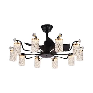 35 in. Indoor 10-Light Black Fandelier with Light and Remote, Modern Luxury LED Chandelier Ceiling Fan for Living Room