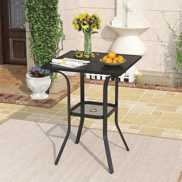 3 piece patio set wuth umbrella hole under Nuu Garden 3pcs Bistro Table Set SCD006-01-WKL | black, aluminum, weather  resistant and fit an umbrella main image 0