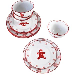 Winterfest 12 Piece Red/White Stoneware Dinnerware Set (Service for 4)