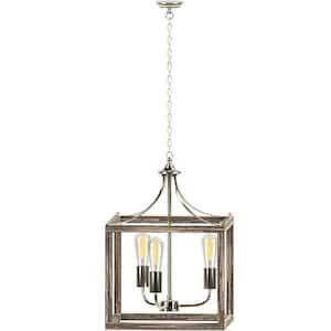 Farmhouse 3-Light Painted Distressed Wood and Nickel Accent Pendant Fixture
