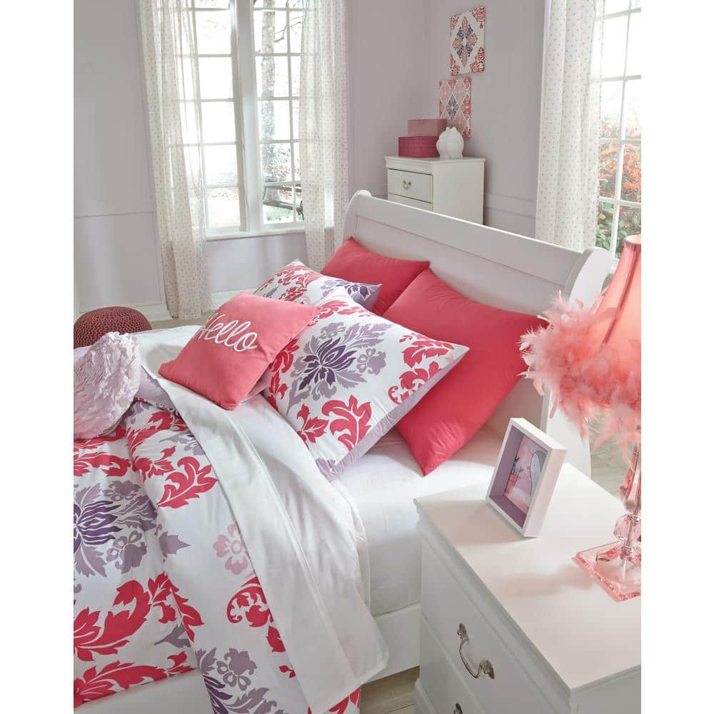 White Full Sleigh Bed with Wood Frame