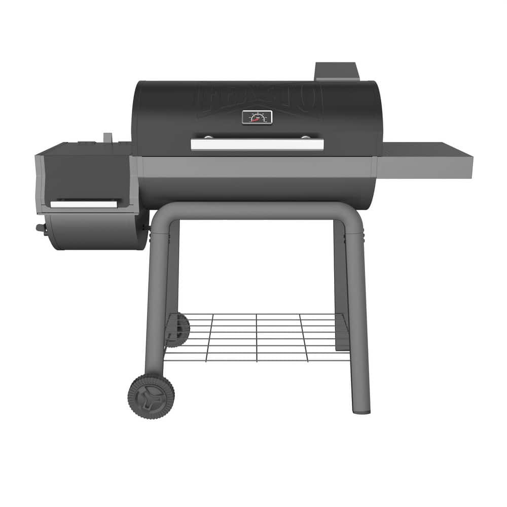 Barrel 30 in. Heavy Duty Charcoal Grill in Black with Offset Smoker and 815