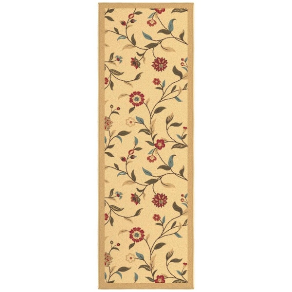 Ottohome Collection Non-Slip Rubberback Floral Leaves 2x5 Indoor Runner Rug, 1 ft. 8 in. x 4 ft. 11 in., Beige