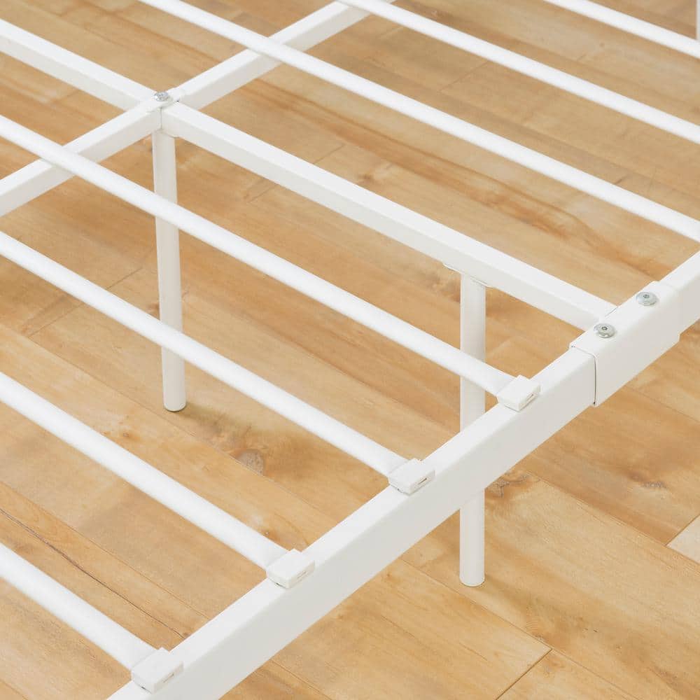 White Metal Full Bed Frame with Latticework Headboard