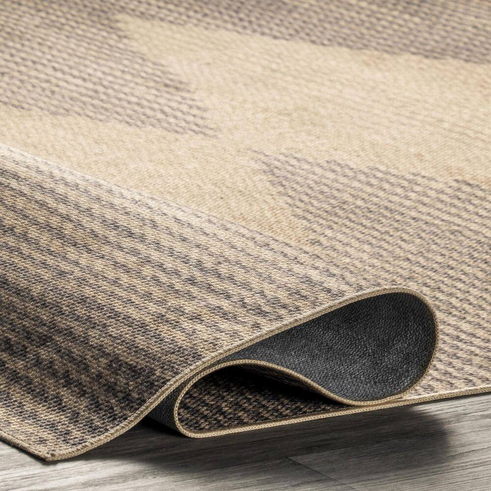 Natural and Gray Synthetic 5' x 8' Washable Area Rug