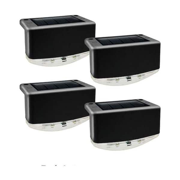 Solar Rail Lights Outdoor Waterproof 60 Lumens 4300K Warm White Black Step Deck Railing Stair Fence Edges Patio 4 Pack