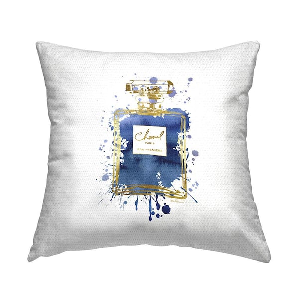 Stupell Industries Blue Urban Splatter Glam Fragrance Bottle Blue Square Outdoor Throw Pillow