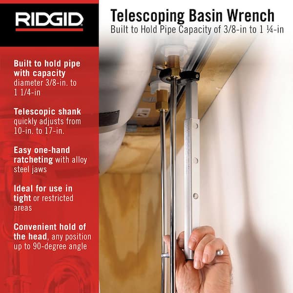 3/8 in. to 1-1/4 in. Adjustable 10 in. to 17 in. Fold Over Telescoping Basin Pipe Wrench For Tight Spaces