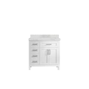Cambridge 36 in. W x 22 in. D x 36 in. H Right Offset Sink Bath Vanity in White with 2 in. Calacatta Nuvo Quartz Top