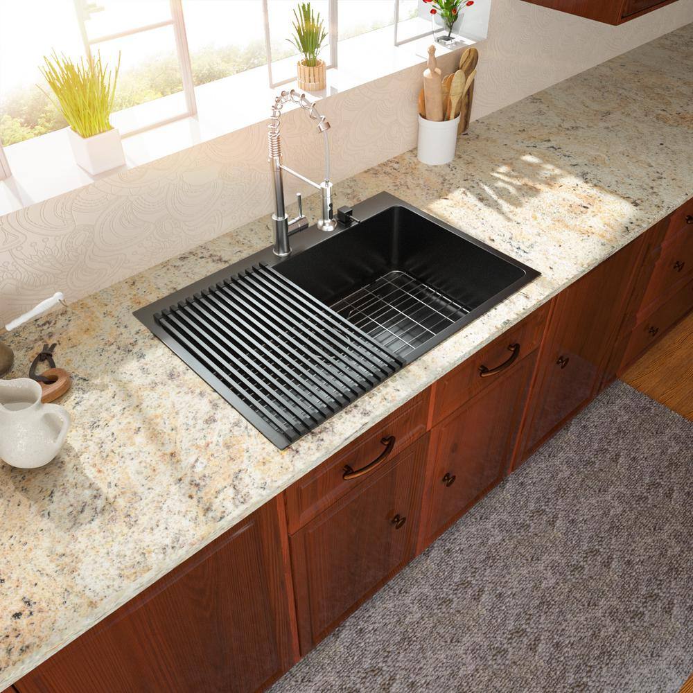 Gunmetal Black 33" Double Bowl Farmhouse Stainless Steel Sink