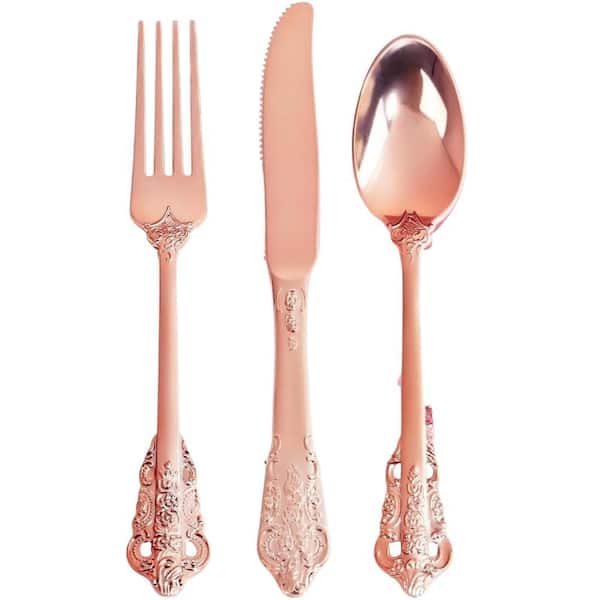 Rose Gold Disposable Plastic Utensil Set (120 Per Case)