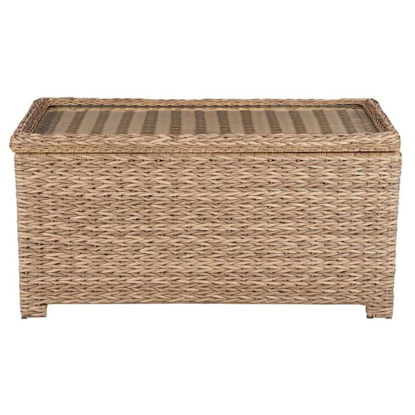 Hampton Bay Laa Point Natural Tan, Outdoor Wicker Console Table With Storage