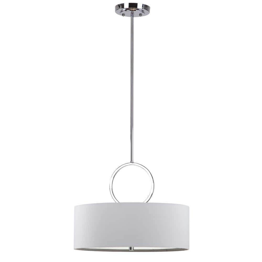 Debonair Chrome Drum Pendant Light with White Linen Shade