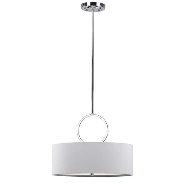 SAFAVIEH Debonair 3-Light Chrome Drum Hanging Pendant Lighting with Off-White Shade